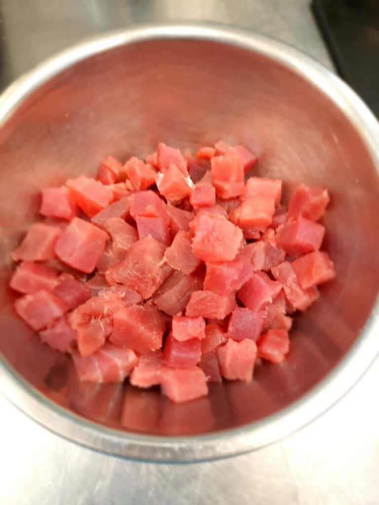 fresh tuna cut into small pieces